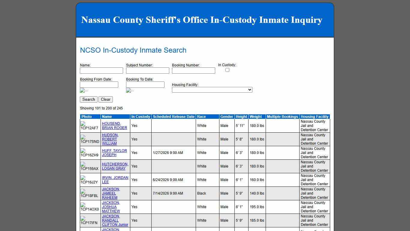 NCSO In-Custody Inmate Search